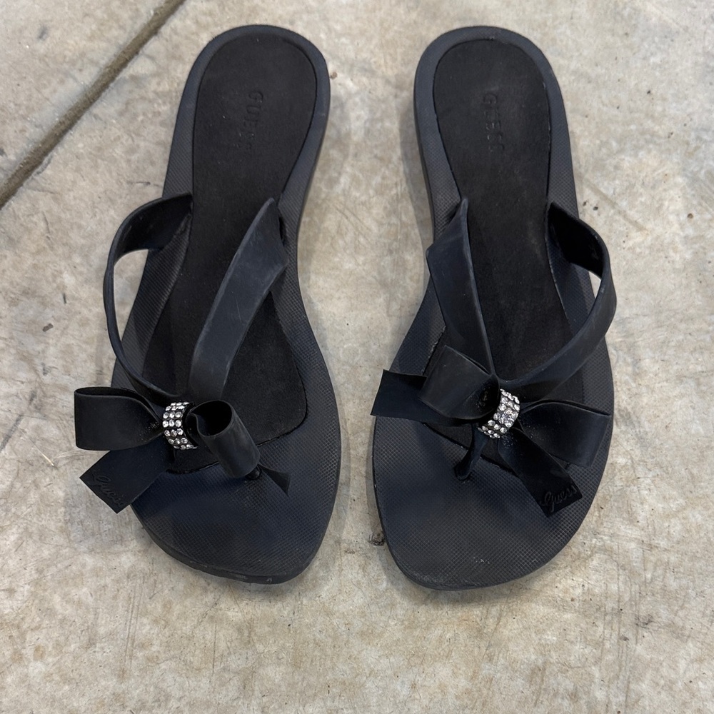 Guess Black Sandals with Bow Accent